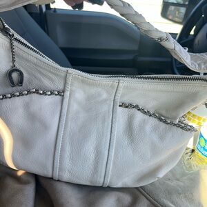 White Leather Women's Bag with Chain Detail
